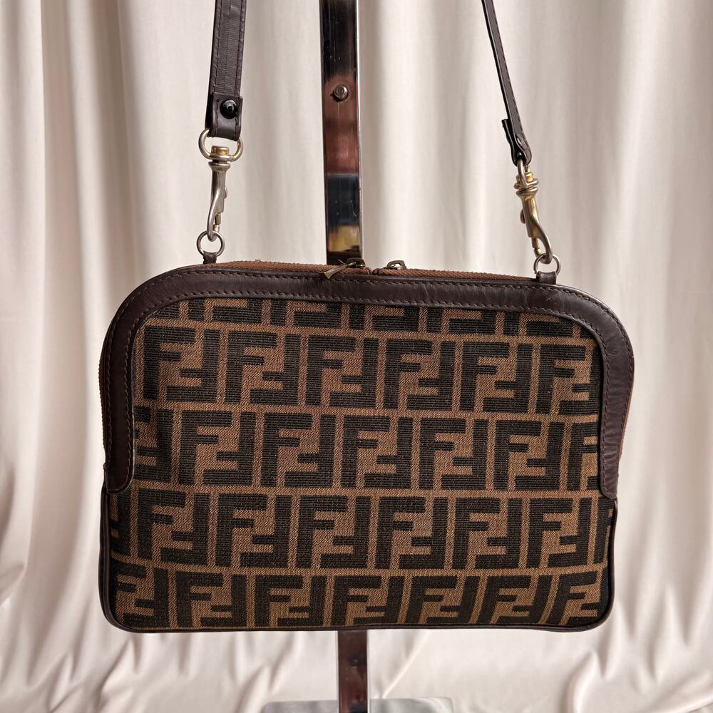 Vintage Fendi Zucca Canvas and Leather Monogram Thin Shoulder Bag - Picture 13 of 16